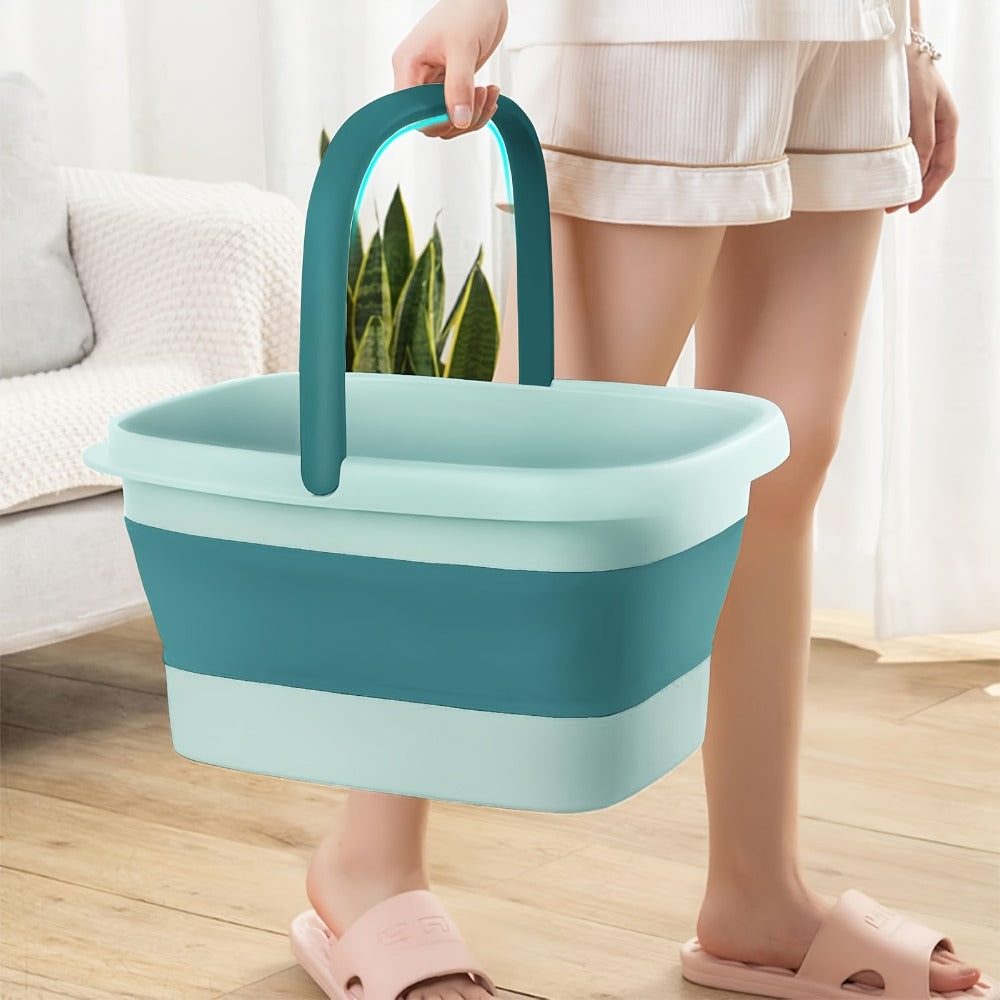 Large Collapsible Foot Soak Tub 15L 4 Gallon Foot Bath Basin Massage Acupoints Handles Foldable Multifunction Plastic Bucket Pedicure Bowl Home Spa Deep Soak Foot Relief Green