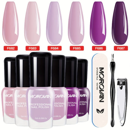 Quick Dry Nail Polish Set 6pcs – No-Bake Durable Nail & Toenail Polish Kit, Cherry Blossom Pink Lilac Purple Nude Pink Shades, Chip-Resistant Long Lasting, Salon & DIY Nail Art for Women