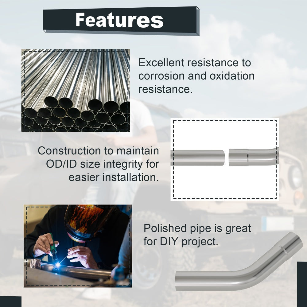 2.5 Inch Exhaust Pipe Kit Mandrel Bend - 8pcs Universal Mild Steel 16 Gauge Tubing with 90° 45° U-Bend & Straight Pipes for Custom Exhaust Fabrication