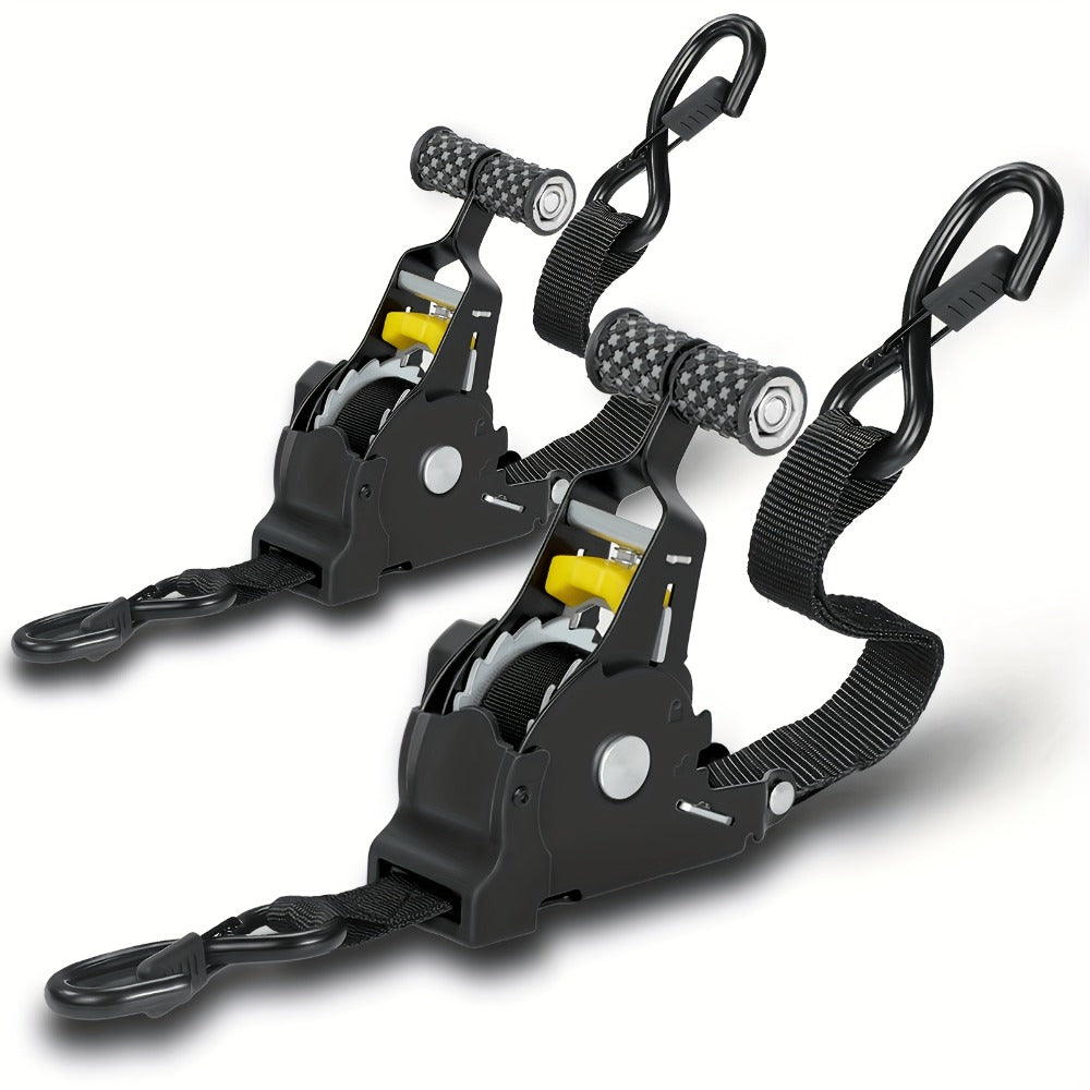 Auto Retractable Ratchet Straps 2-Pack – Heavy Duty Tie Down with Automatic Tightening, 1100/1400/1700 LBS Capacity, Abrasion-Resistant, for Truck Motorcycle Boat Trailer Canoe