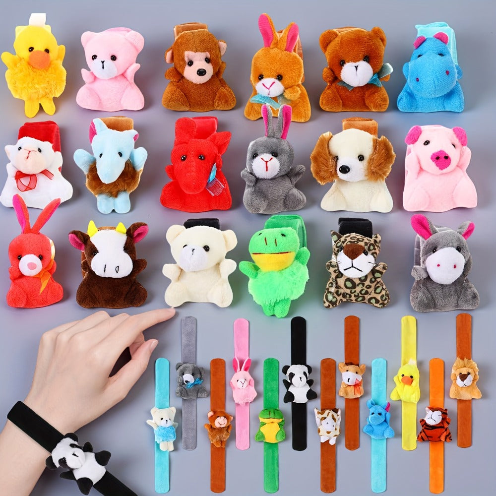 Stuffed Animal Slap Bracelets Bulk for Kids – Cute Plush Assorted Animal Bracelets for Party Favors, Classroom Prizes, Goodie Bag Fillers, Carnival Toys, Holiday Gifts (6/10/15/30 Pack)