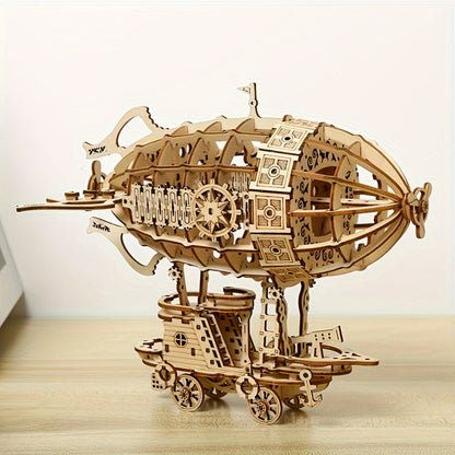 Steampunk Airship Wooden Model Kit – DIY Mechanical Puzzle Building Set for Adults & Teens, Laser-Cut Handcraft Brain Teaser, Unique Birthday Christmas Gift for Men Women