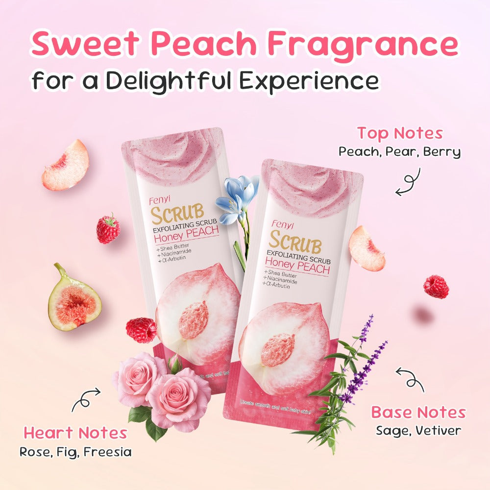 Exfoliating Body Scrub Peach Cream 50pcs Jojoba Bead Foot & Body Skin Gentle Cleansing Moisturizing Smooth Nourish Portable Travel Size Sachet