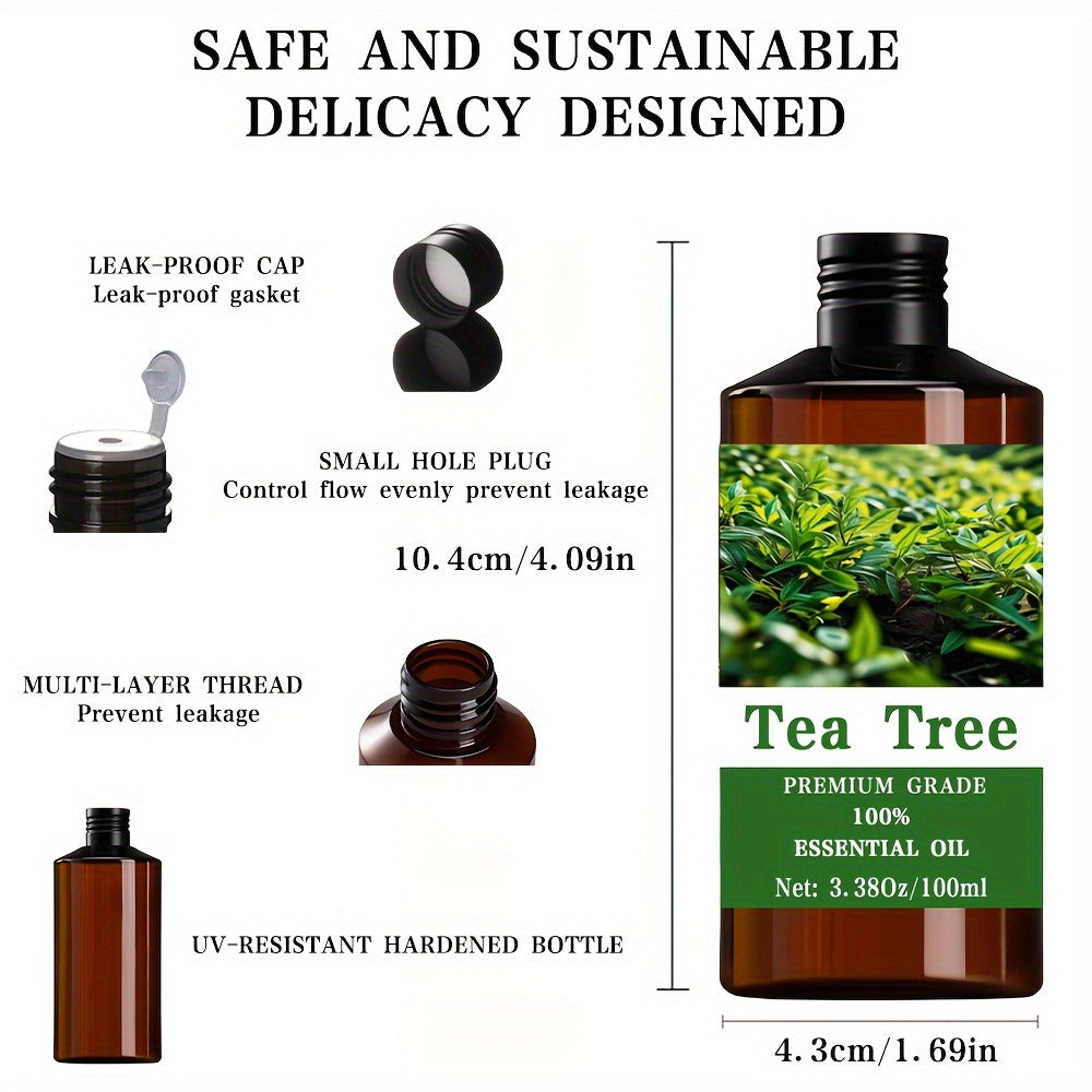 Tea Tree Essential Oil 100ml — 100% Pure Aromatherapy Oil for Skin Care, Hair & Scalp, Nail Care, Massage, Diffuser & Meditation, Cleansing Gift for Women and Men