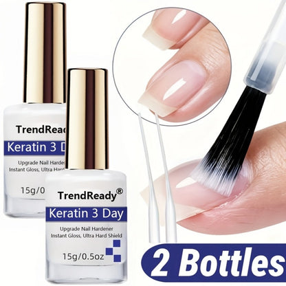 Vitamin E Nail Strengthener Oil 2 Pack 4-in-1 Keratin Protein Hardener for Weak Splitting Brittle Nails Alcohol-Free Fast Dry Daily Nail Care Treatment Manicure Prep Set 2x15ml