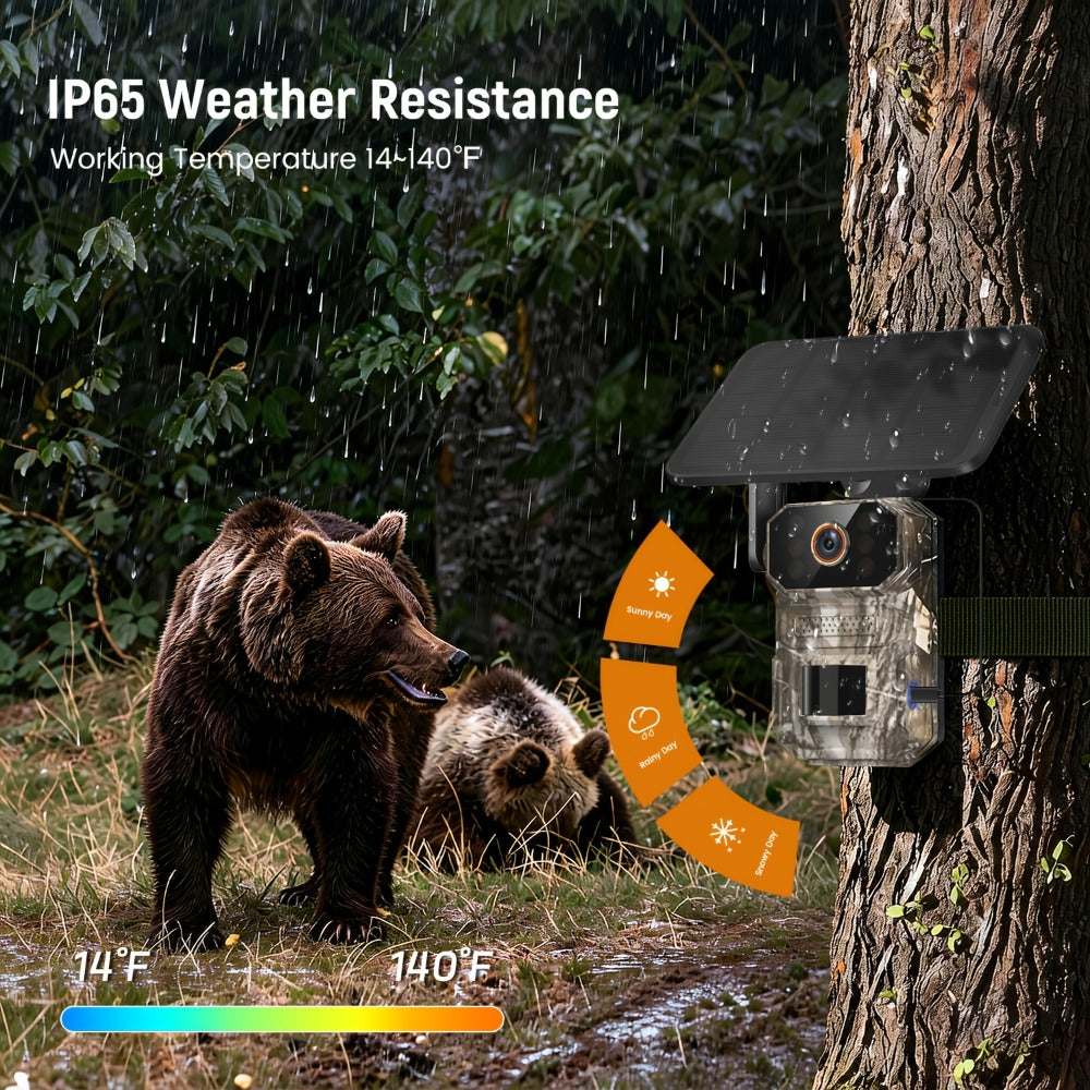 4G LTE Cellular Trail Camera with Solar Panel – 4K Wildlife Monitoring Camera, PIR Motion Sensor, Infrared Night Vision, Two-Way Voice, Remote Access, No WiFi Required, for Hunting & Security (Camo/Brown)