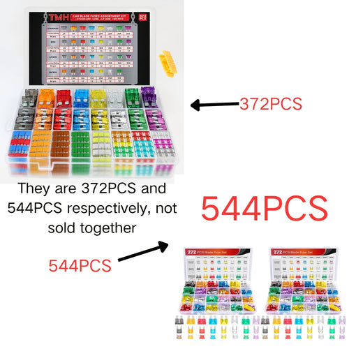 Car Fuse Assortment Kit 372/544pcs - Standard Blade, Mini, LP Mini & Micro2 Automotive Fuses with Puller, 2A-35A for Auto, RV, Truck & Boat