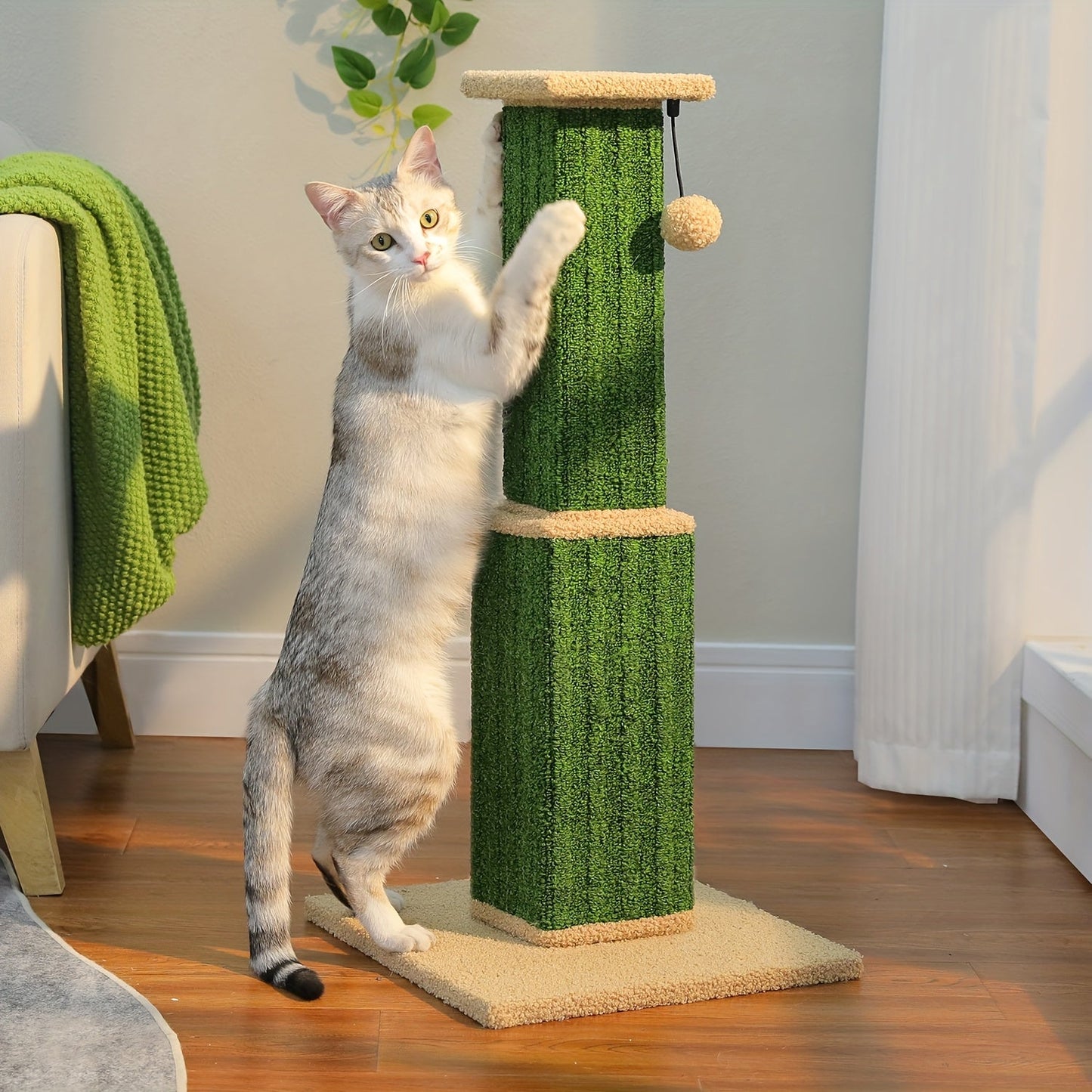 Cat Scratching Post Multi-Tier Sisal Tower for Indoor Cats – 18.9" & 32" Cat Tree with Hanging Ball Toy, Natural Sisal Rope, Sturdy Base – Green, Brown, Gray, Black, Beige Options