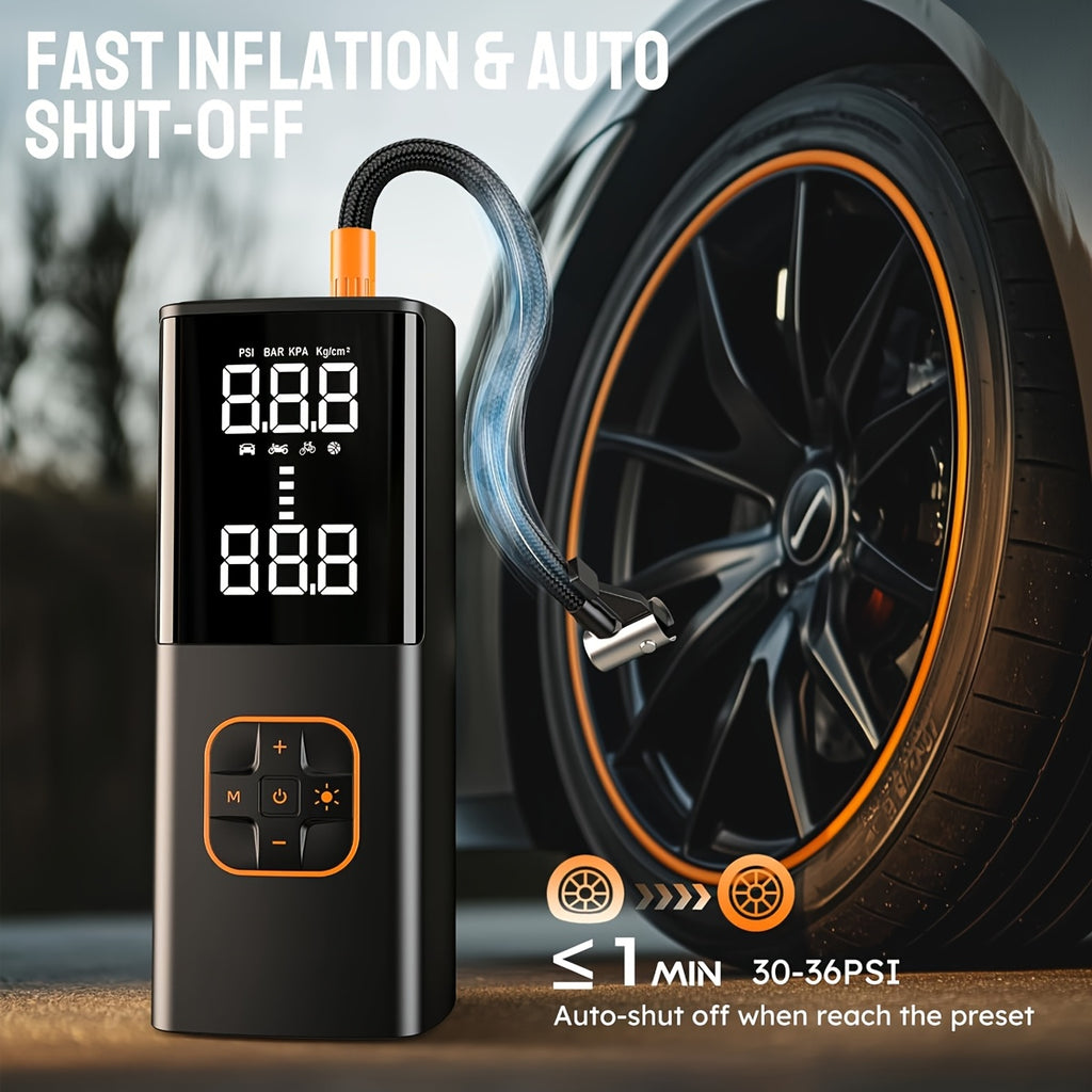 Portable Tire Inflator with Digital Pressure Gauge, Car Tire Pump, 2026 New Model, 180PSI, Rechargeable Battery, LED Light, Cordless Air Pump, Wireless Bicycle Tire Pump, Suitable for Cars, Motorcycles, Bicycles, Balls, Etc.