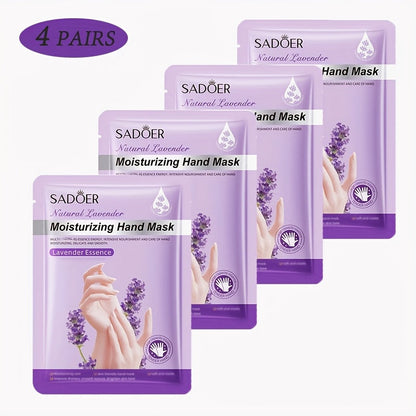 Moisturizing Hand Mask Gloves Glycerin & Lavender 4 & 8 Pairs — Natural Essential Oil Deep Hydrating Hand Spa Treatment, Hypoallergenic Individually Wrapped Hand Care Gift for Women with Dry Rough Hands