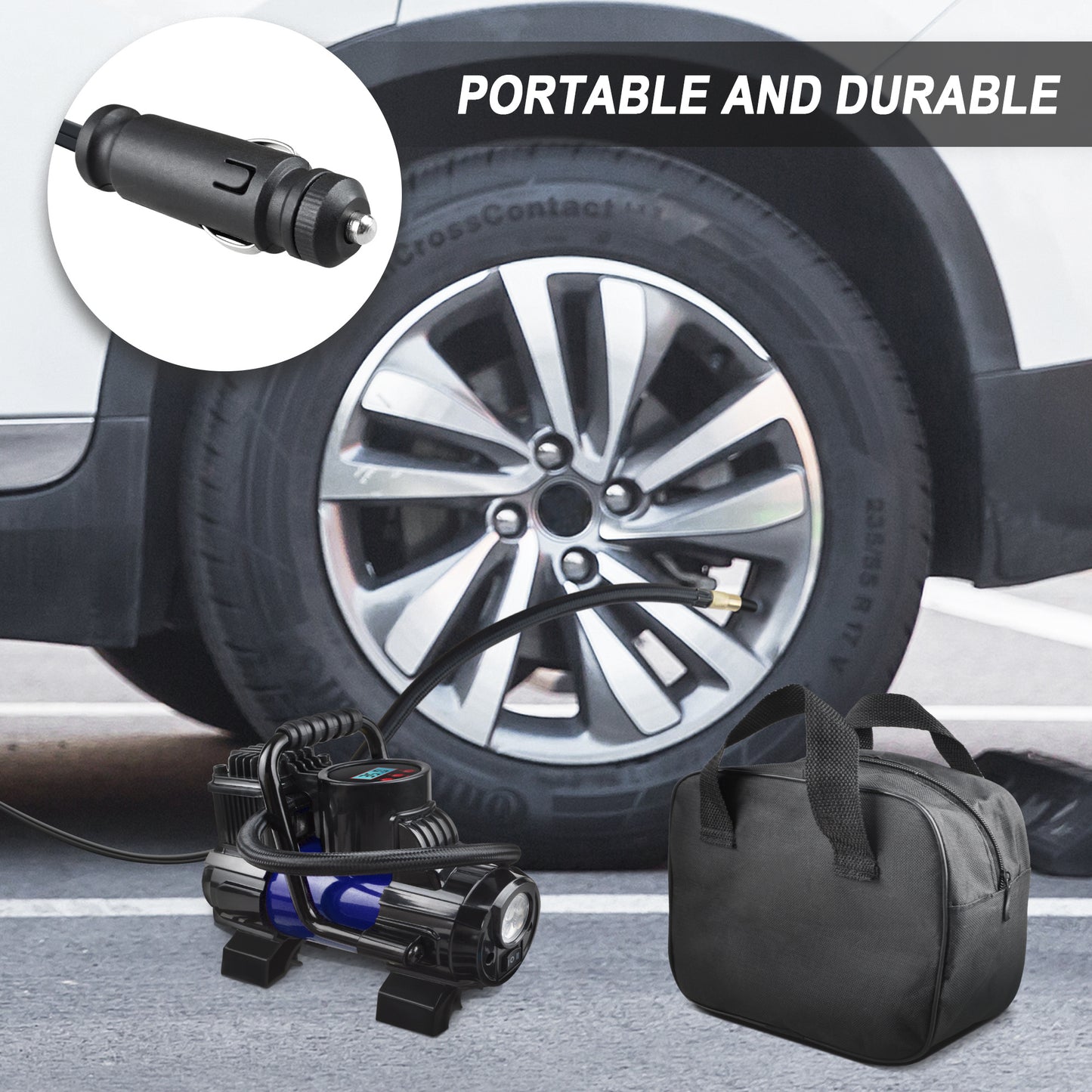 Portable Air Compressor Tire Inflator 150PSI – 120W 12V Auto Shut-Off, LED Display, 35L/min Fast Inflate for Car Bike Truck SUV Ball