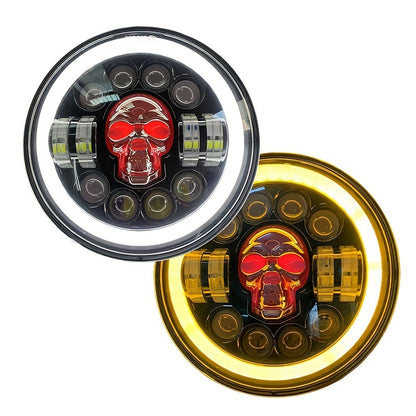 7-inch Skull-shaped LED Spotlight Car Headlight Modification Front Lamp Motorcycle 7-inch Head Round Lamp Colorful Demon Eye