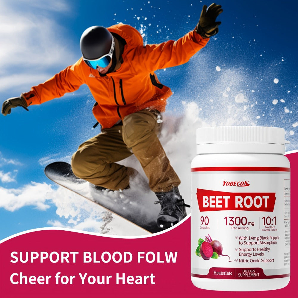 Beet Root Capsules 1300mg Nitric Oxide Supplement for Blood Flow Circulation Energy Support Plant-Based Formula for Men and Women