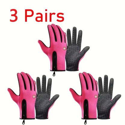 Thermal Touchscreen Gloves for Men & Women – Windproof Full-Finger Winter Gloves | Polyamide Warm Anti-Slip Outdoor Gloves | Available in 1 Pair or 3-Pack | S M L XL | Black Pink Blue