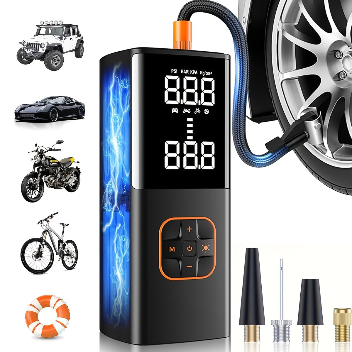 Portable Tire Inflator with Digital Pressure Gauge, Car Tire Pump, 2026 New Model, 180PSI, Rechargeable Battery, LED Light, Cordless Air Pump, Wireless Bicycle Tire Pump, Suitable for Cars, Motorcycles, Bicycles, Balls, Etc.