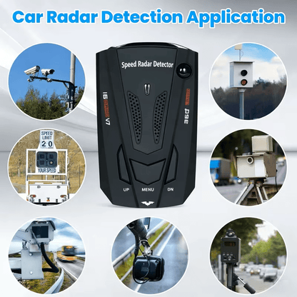 Radar Detector for Cars V7 Upgraded Chip 360 Degree Signal Reception City Highway Mode Compact Design Long Range Detection Speed Camera Alert All Vehicle Universal Fit Premium Black