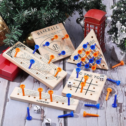 Wooden Board Game Set 5-in-1 – Luban Lock Puzzle Brain Games with Peg Board, Dice & Plastic Pieces, Classic Family Strategy Games Kit for Kids Adults, Educational STEM Toy Gift