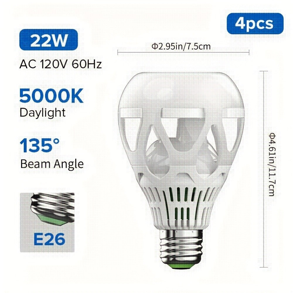 A21 LED Light Bulb 22W 3000 Lumens 200W Equivalent High Brightness Non-Dimmable – E26 Base 3000K Warm White & 5000K Daylight for Home Office Garage Workshop Indoor Lighting, 4-Pack