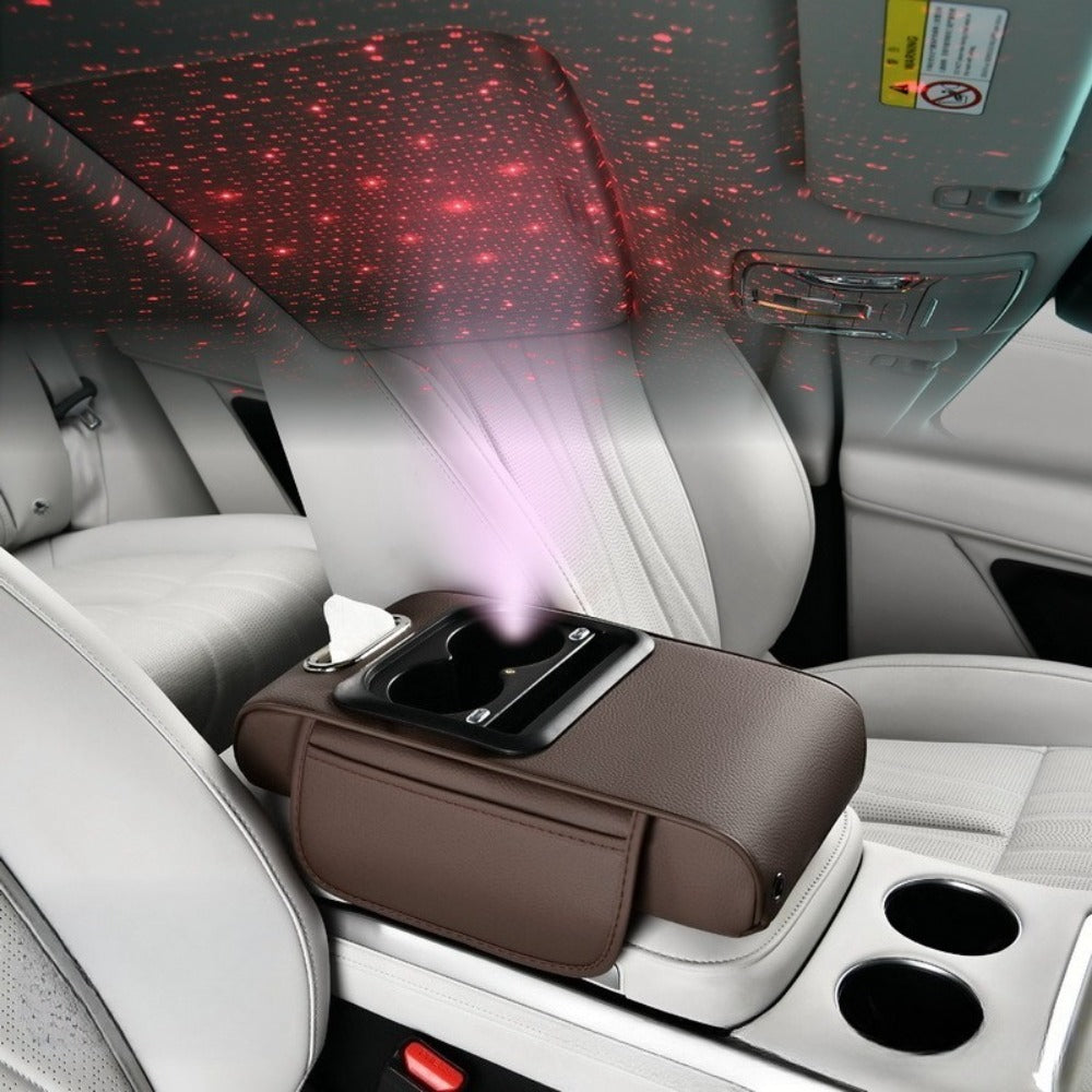 Car Armrest Box Cover Starry Sky Memory Foam Center Console Pad with Type-C USB Charging Port & Storage Pockets – Multifunctional Interior Protector Gift for Men and Women