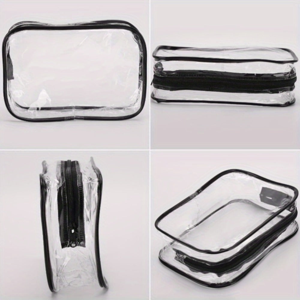Clear PVC Makeup Bag Set 10 Pcs Transparent Waterproof Cosmetic Bags Reinforced Zipper TSA Approved Travel Toiletry Organizer See-Through Beauty Pouch Black