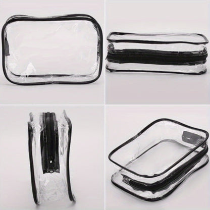 Clear PVC Makeup Bag Set 10 Pcs Transparent Waterproof Cosmetic Bags Reinforced Zipper TSA Approved Travel Toiletry Organizer See-Through Beauty Pouch Black