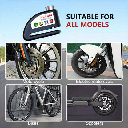 Motorcycle Disc Brake Lock with 120dB Alarm & USB Rechargeable 500mAh Battery, Anti-Theft Security Lock for Motorcycles Bicycles Dirt Bikes Scooters, Includes Charging Cable & Reminder Rope, Blue