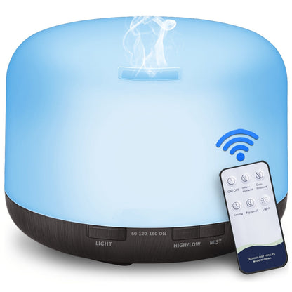 Large Room Essential Oil Diffuser 16.91oz – Timer, 7 Ambient LED Lights, No Water Auto-Off, Wood Grain Design for Home & Office