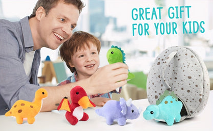 Dinosaur Stuffed Animals 5-Pack Plush Dino Set with Egg Carrier Bag | T-Rex Triceratops Stegosaurus Pterodactyl Brachiosaurus | Baby Safe Toddler Gift for Boys Girls