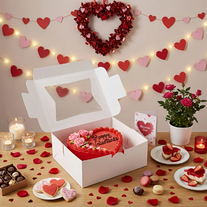 Cookie Boxes with Window 48pcs | 8x6x2.5 Inch Bakery Boxes 3 Styles | Clear Window Pastry Gift Boxes for Chocolate Covered Strawberries, Candy, Donuts, Cookies | Birthday Party, Wedding, Father's Day