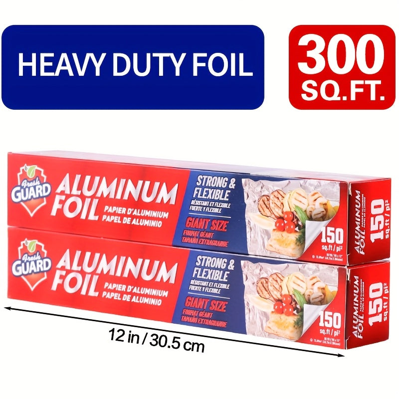 Heavy Duty Aluminum Foil Roll 12 Inch Wide Restaurant Grade – Food Safe Disposable Wrapping for Burritos, Hot Dogs & Sandwiches | Pack of 2 (300 Sq Ft) or Pack of 3 (225 Sq Ft) for Food Service & Catering