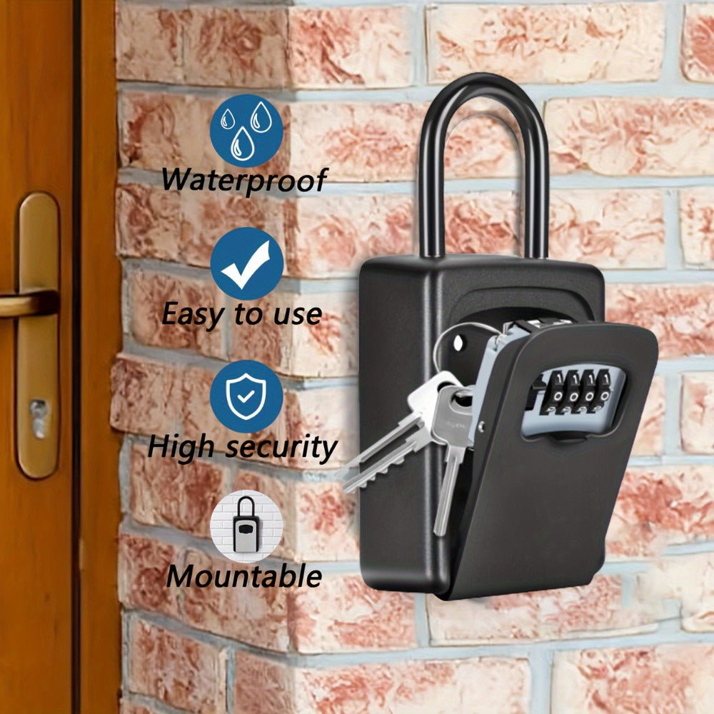 Wall-Mounted Key Lock Box with Resettable Password - Waterproof Outdoor Key Safe Box, Security Lock Box for Home Garage Garden Office Store, Heavy Duty Metal Construction, Black