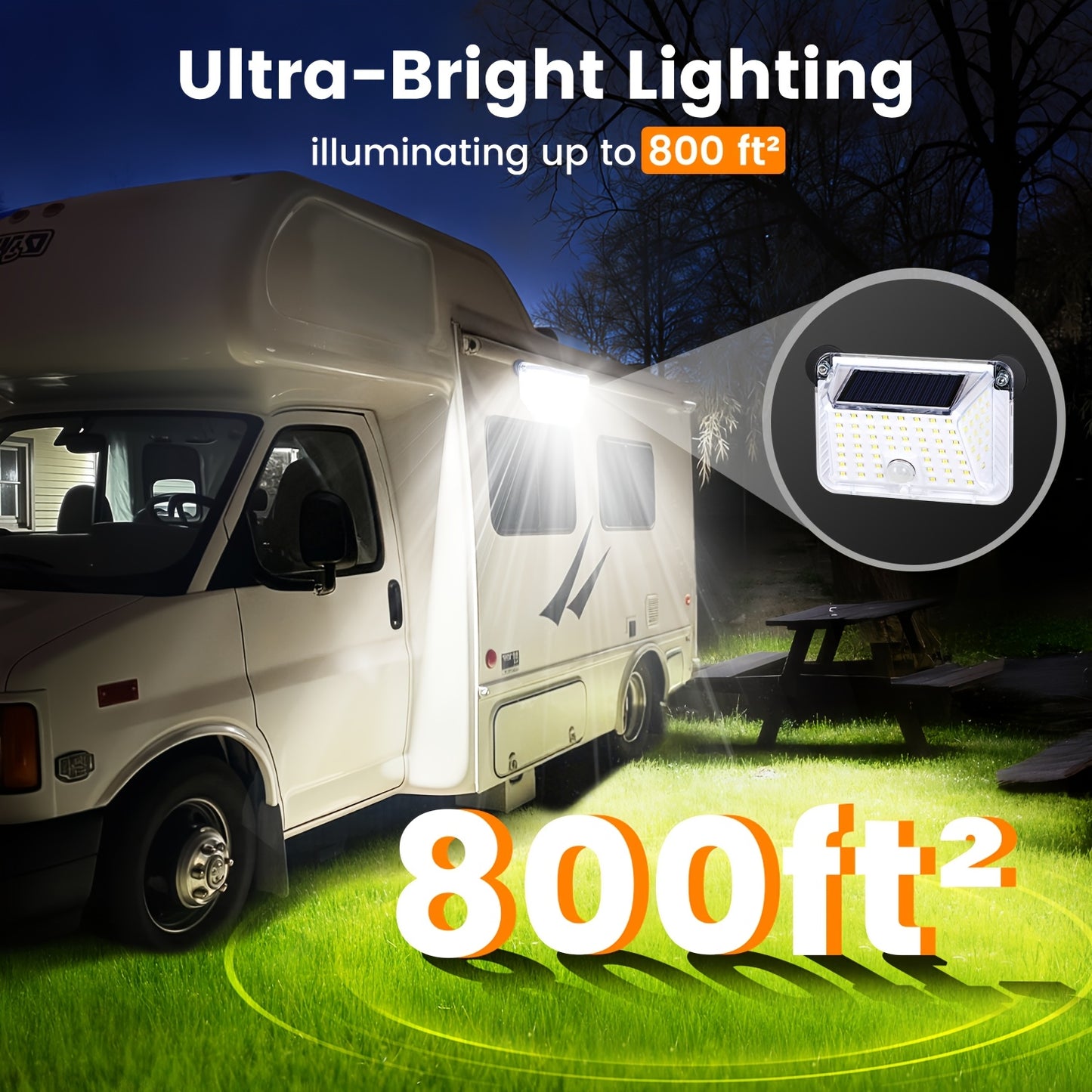 Magnetic RV Solar Lights Outdoor, 800LM Ultra-Bright RV Porch Light with Motion Sensor, Strong Magnets IP65 Waterproof Rv Lights Exterior, Rv Additions, for Awning Camper Trailer Porch Travel Trailers Rv Essentials