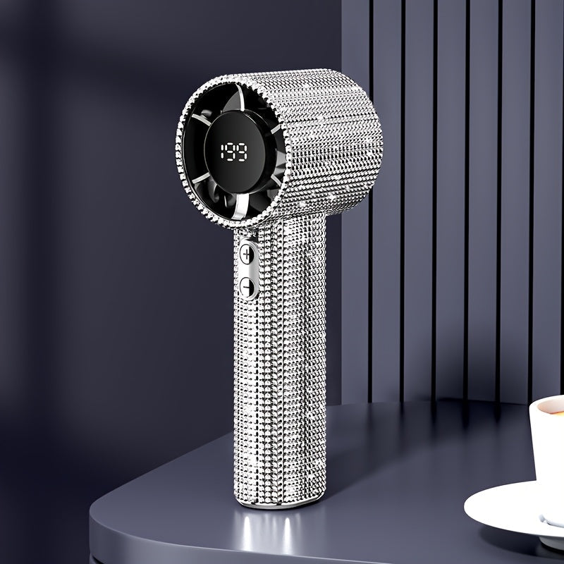Diamond Handheld Mini Fan USB-C Rechargeable | Luxury Full Diamond Turbo Fan with Adjustable Speed, Quiet Operation & Gift Box Packaging – Portable Personal Cooling Fan for Women, Summer Gift Idea