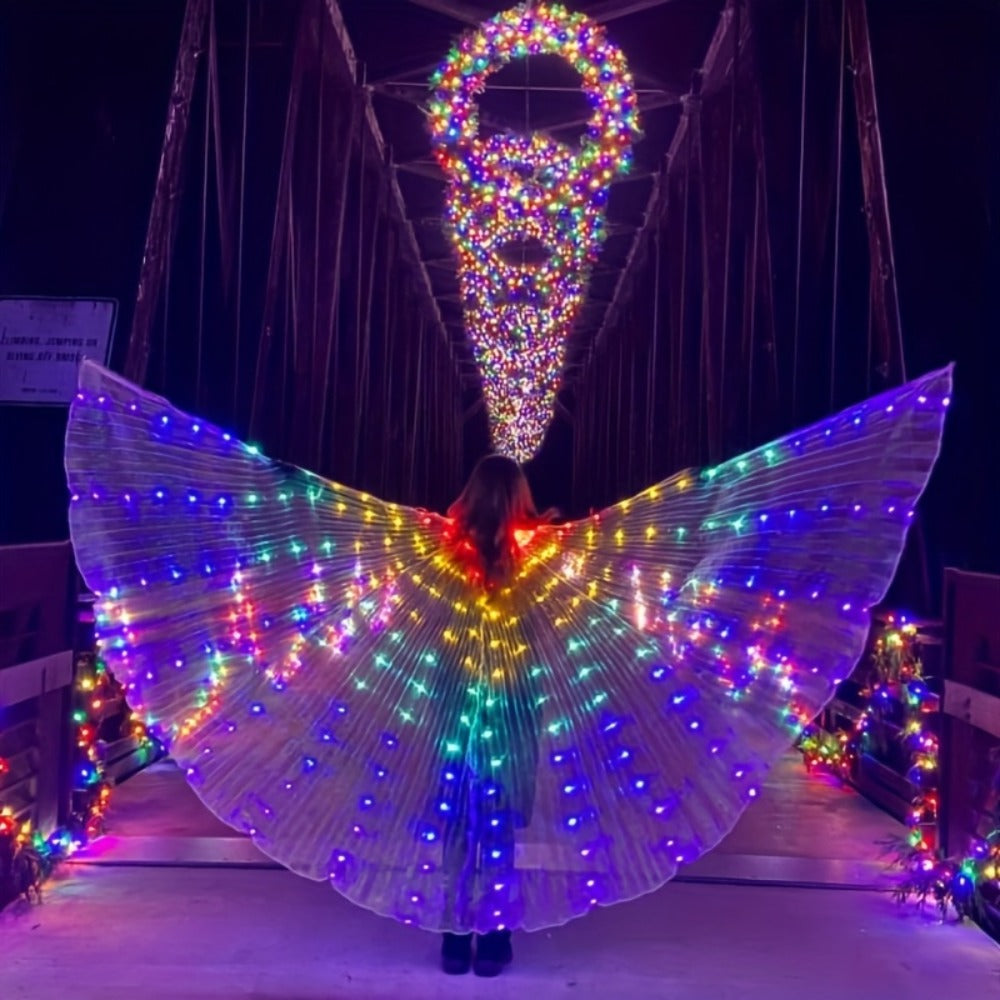 LED Feather Dance Costume Glowing Luminous – Light Up Belly Dance Performance Dress for Women Halloween Christmas Mardi Gras Rave Stage Show White Purple Warm White