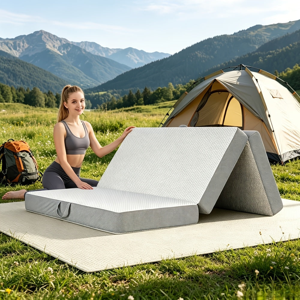 Folding Memory Foam Mattress Tri-Fold Portable Floor Bed with Washable Cover – 3/4/6 Inch Thick Foldable Sleeping Pad for Camping, Travel, Guest, Yoga – Twin, Single, Full, Queen Size Available