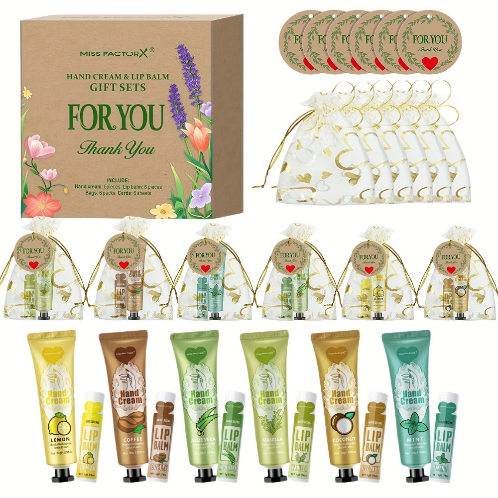 Bridal Shower Favors Hand Cream and Lip Balm Gift Set 24pcs Moisturizing with Glycerin Hyaluronic Acid Includes Thank You Cards Heart Shaped Gift Bags for Women Party Favors Baby Shower