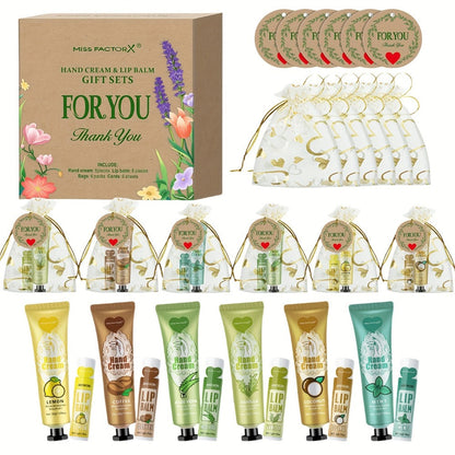 Bridal Shower Favors Hand Cream and Lip Balm Gift Set 24pcs Moisturizing with Glycerin Hyaluronic Acid Includes Thank You Cards Heart Shaped Gift Bags for Women Party Favors Baby Shower