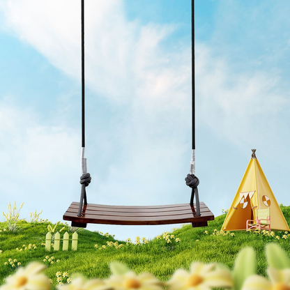 Solid Wood Outdoor Swing Seat 440LBS Capacity Adjustable Rope Length Single Seat Tree Swing for Kids Adults Backyard Garden Patio Hanging Rope Swing