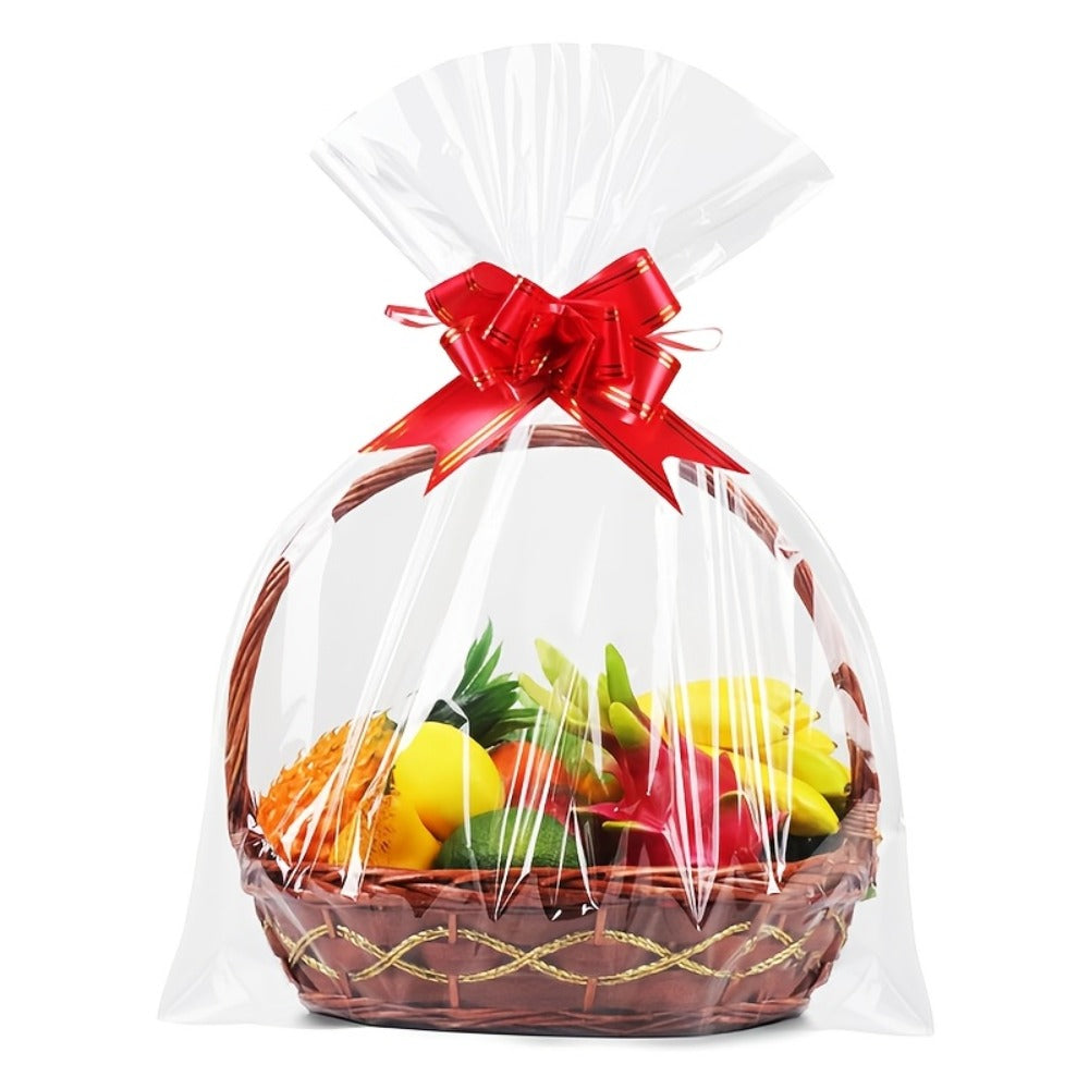 Cellophane Bags 50-Pack Large 18x30 Inch Transparent Gift Basket Wrap Bags – Clear Cellophane Wrapping for Christmas, Holidays & Gift Packaging