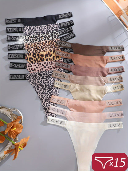 Women's 15-Pack Low-Rise Thongs - Leopard Print Daily Comfort