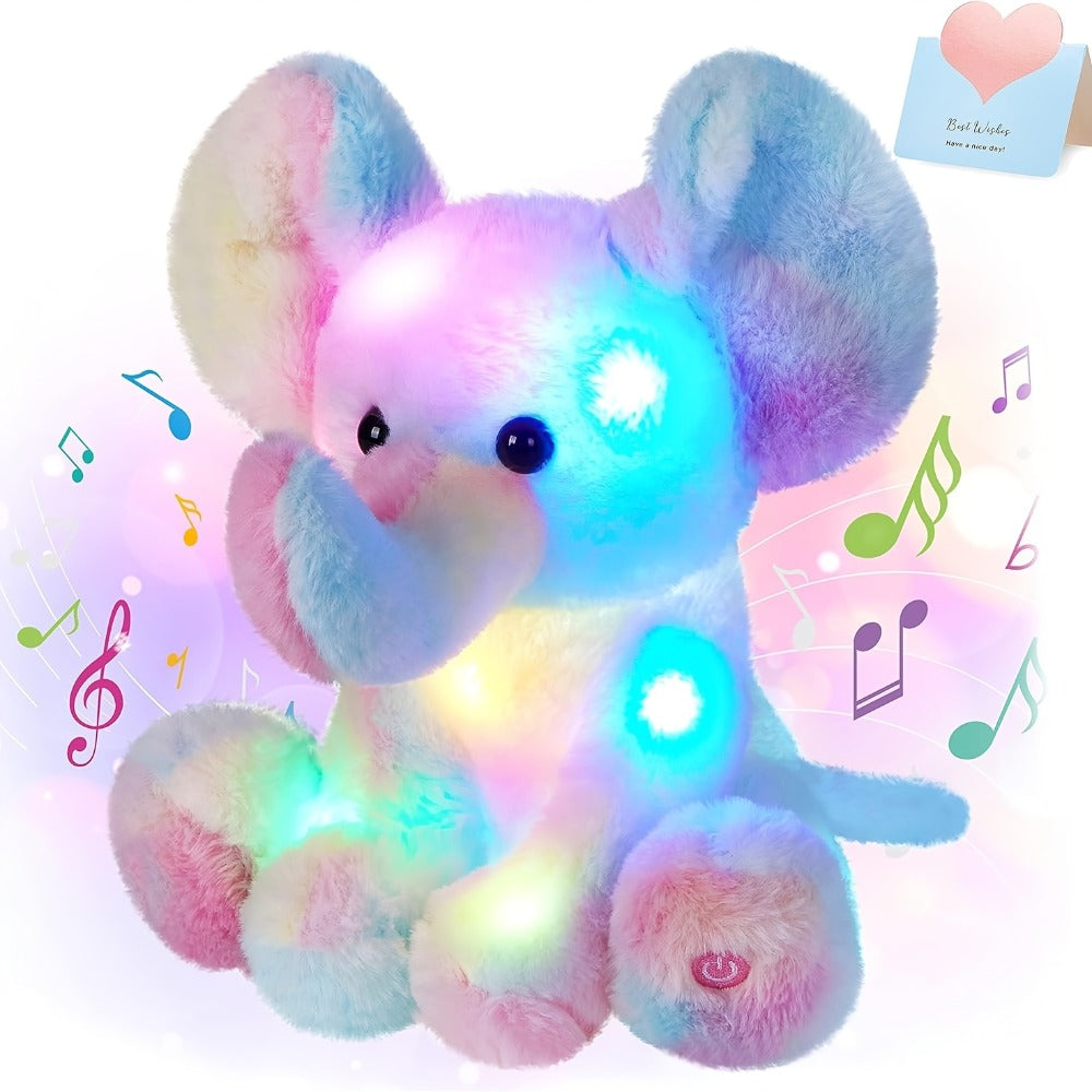 Musical Light Up Rainbow Elephant Plush 12 Inch LED Glowing Lullaby Stuffed Animal Night Light Sensory Toy Baby Shower Birthday Gift for Babies Toddlers Kids