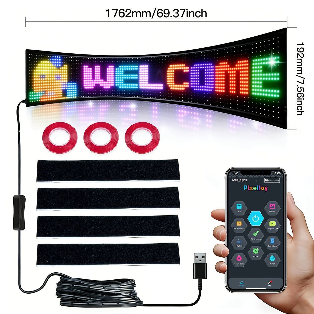 [Flexible LED Matrix Panel]LED Matrix Panel Identification, with USB Power Supply, Application Control and Remote Control; Flexible, DIY Programmable Lighting, Suitable for Cars, Stores, Hotels, Holidays; Easy to Install, Durable Design(No Remote