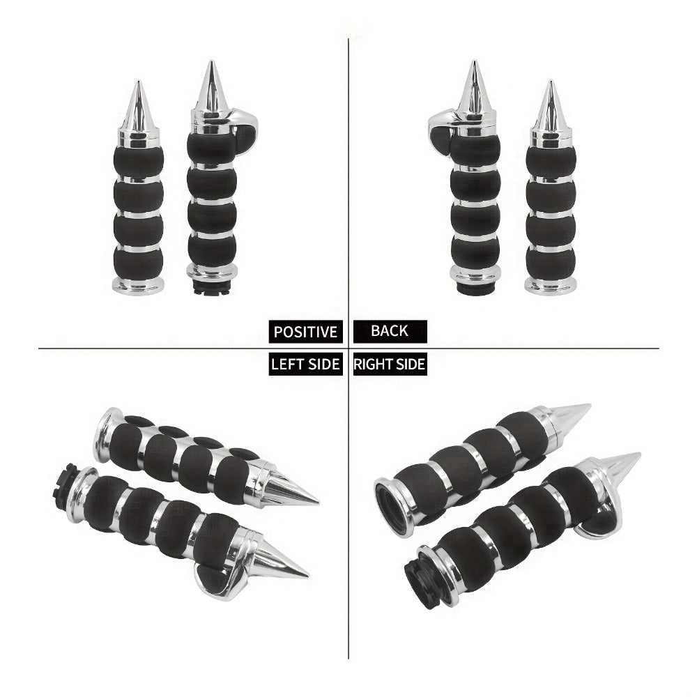 Harley Davidson Handlebar Grips 1-Inch Chrome Rubber Spike Non-Slip, CNC Aluminum & PVC Gel Rubber, Fits Sportster Dyna Touring VRSC XL XR FL 1995-2017, Motorcycle Hand Grips Pair, Black