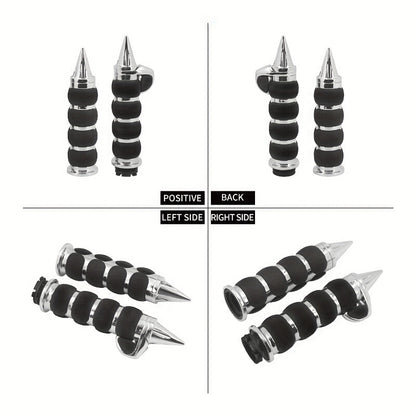 Harley Davidson Handlebar Grips 1-Inch Chrome Rubber Spike Non-Slip, CNC Aluminum & PVC Gel Rubber, Fits Sportster Dyna Touring VRSC XL XR FL 1995-2017, Motorcycle Hand Grips Pair, Black
