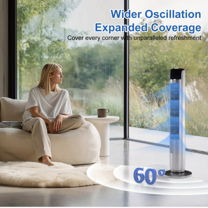 Bladeless Tower Fan 36 Inch | Remote Control, 5-Speed Settings & 4 Operating Modes, Whisper-Quiet 28dB, 12-Hour Timer, Oscillating Standing Fan for Home, Bedroom & Office – Titanium Gray & Black