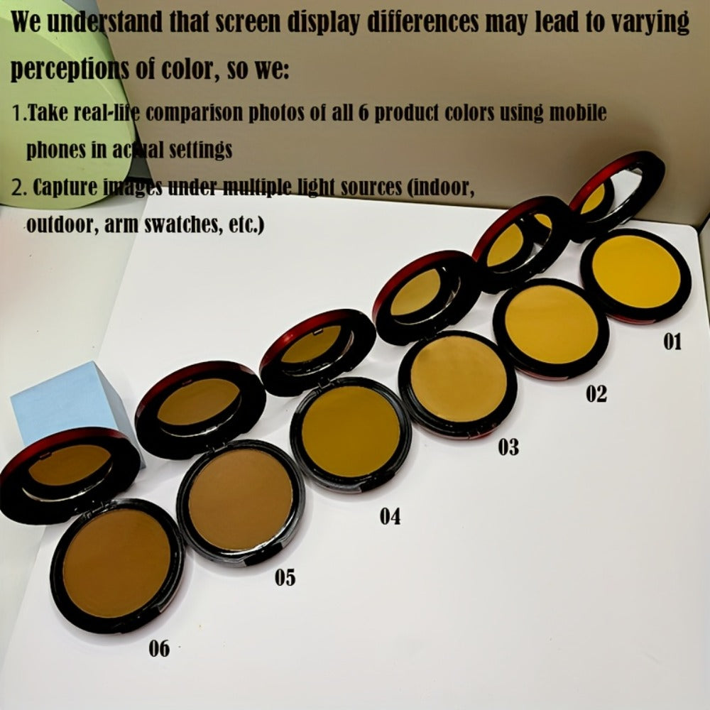 Pressed Powder Foundation Contour Matte Ful1l Coverage Oil Control Waterproof | 6 Shades Light to Dark | Blending Puff Included | 1-Pack & 2-Pack Duo Set Available