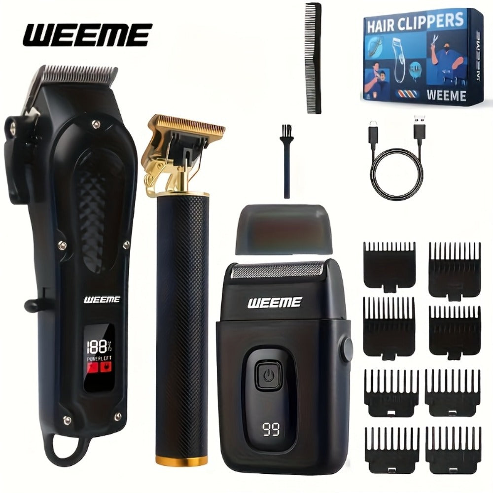 Hair Clipper Grooming Kit for Men USB Rechargeable with LCD Display | 8 Guide Combs Trimmer Shaver Set | Professional Home Hair Cutting Kit | Single 2pcs 3pcs Options Gift Set for Men