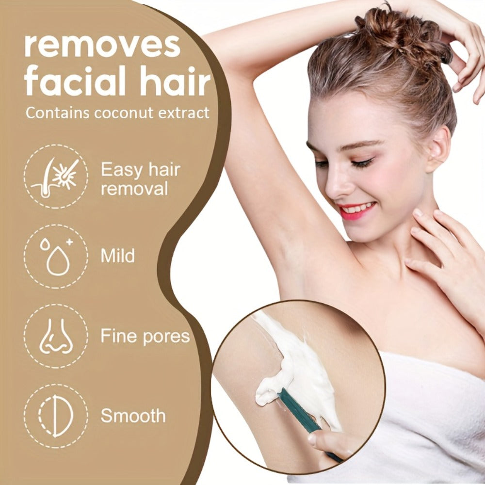 Painless Hair Removal Cream 150g 3-Minute Fast Acting – Coconut Extract Squalane Depilatory for Underarms Arms Legs Thighs Body Bikini, Smooth Skin Up to 15 Days for Women