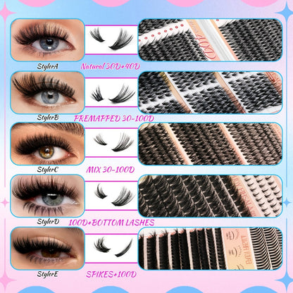 DIY Lash Clusters Gift Set 30D-100D Mixed Length Soft Fluffy Volume Cluster Lashes with Tweezers & Mascara Wands – Natural to Glam Look, Perfect Beauty Gift for Her & Mom