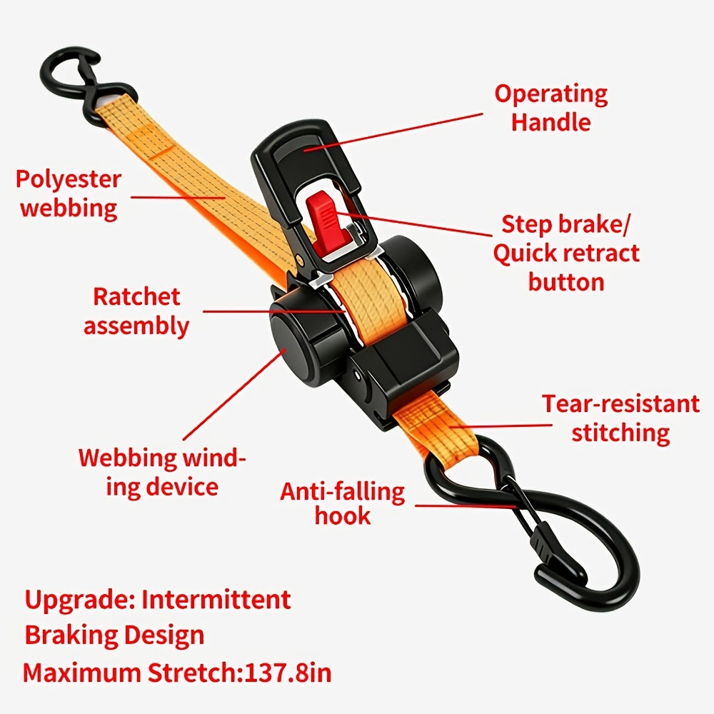 Automatic Retractable Ratchet Strap, Speed Control for Retrieval, Available in 2 Specifications, Hook Lock And Storage Bag for Securing Goods, Motorcycle Transportation And Towing, The Best Gift Choice for Christmas And Festive Occasions